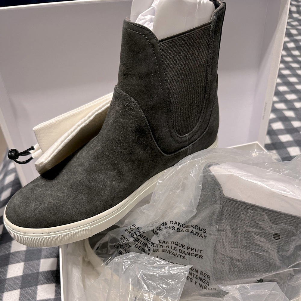 Vince Nira, steel gray, high-top, slip-on soft suede sneakers - new in-box